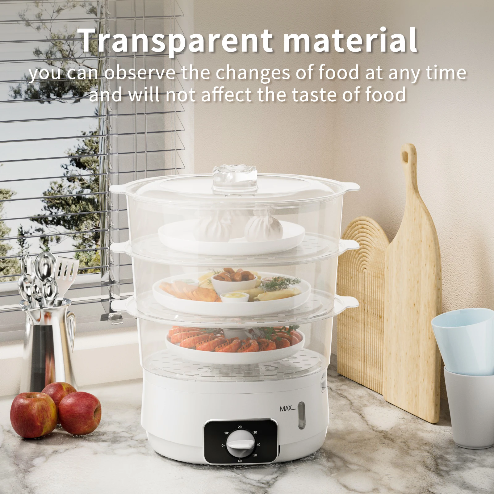 UK 3 Separated Tiers For Easy-Taking And Storage 13L Capacity Transparent Pot Lid With Detachable Fast Easy Steamer Home Usage 2