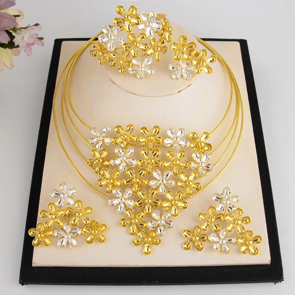 2307281-602d5f.jpg S74adb792514c49628747a01270a8590aA Fashion Silver Gold Color Hollow Shape Necklace Earrings Bracelet Ring Set for Women Exaggerated Design Jewelry Gift for Party Mallzona