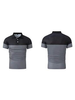 Casual Men s V Neck T-Shirt with Button Lapel and Stylish Contrast Color Design Perfect for Summer Outfits 5