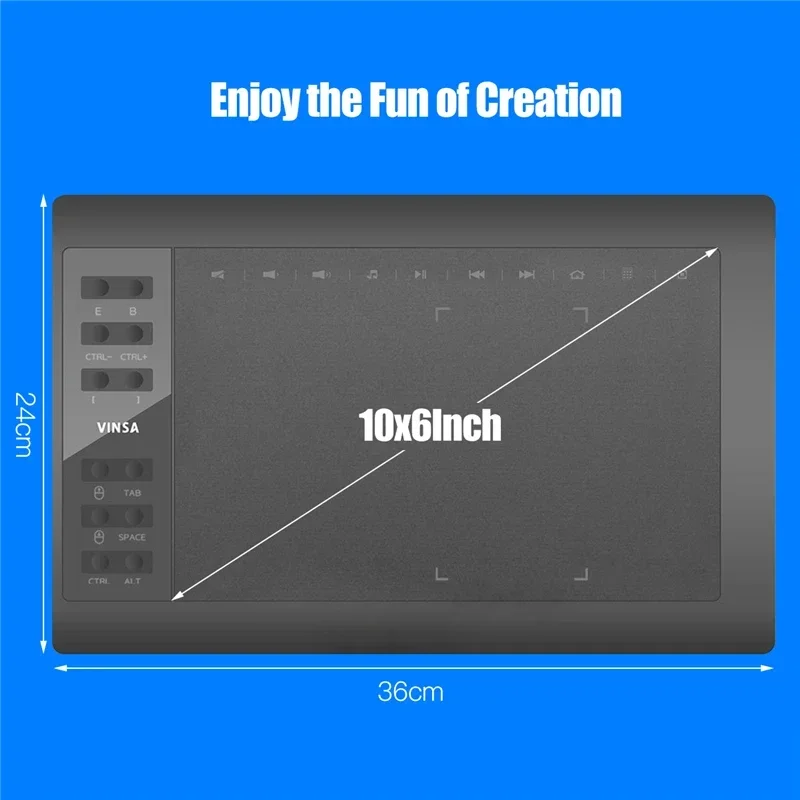전문 그래픽 드로잉 태블릿, 배터리 프리 스타일러스, 펜촉, 펜 클립, PC 노트북 지지대, 10x6 인치, 12 익스프레스 키, 8192 레벨, 8 개
