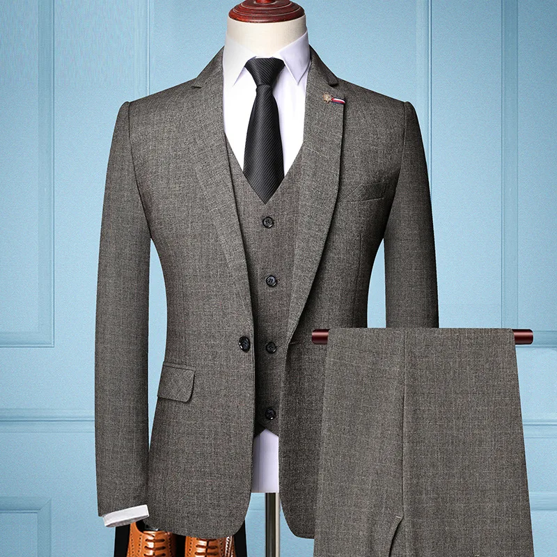 Retro Gentleman Suit (Jacket+Vest+Pants) Male Classic Fashion Plaid Groom Wedding Dress Formal Business Men's Blazer 3 Piece Set