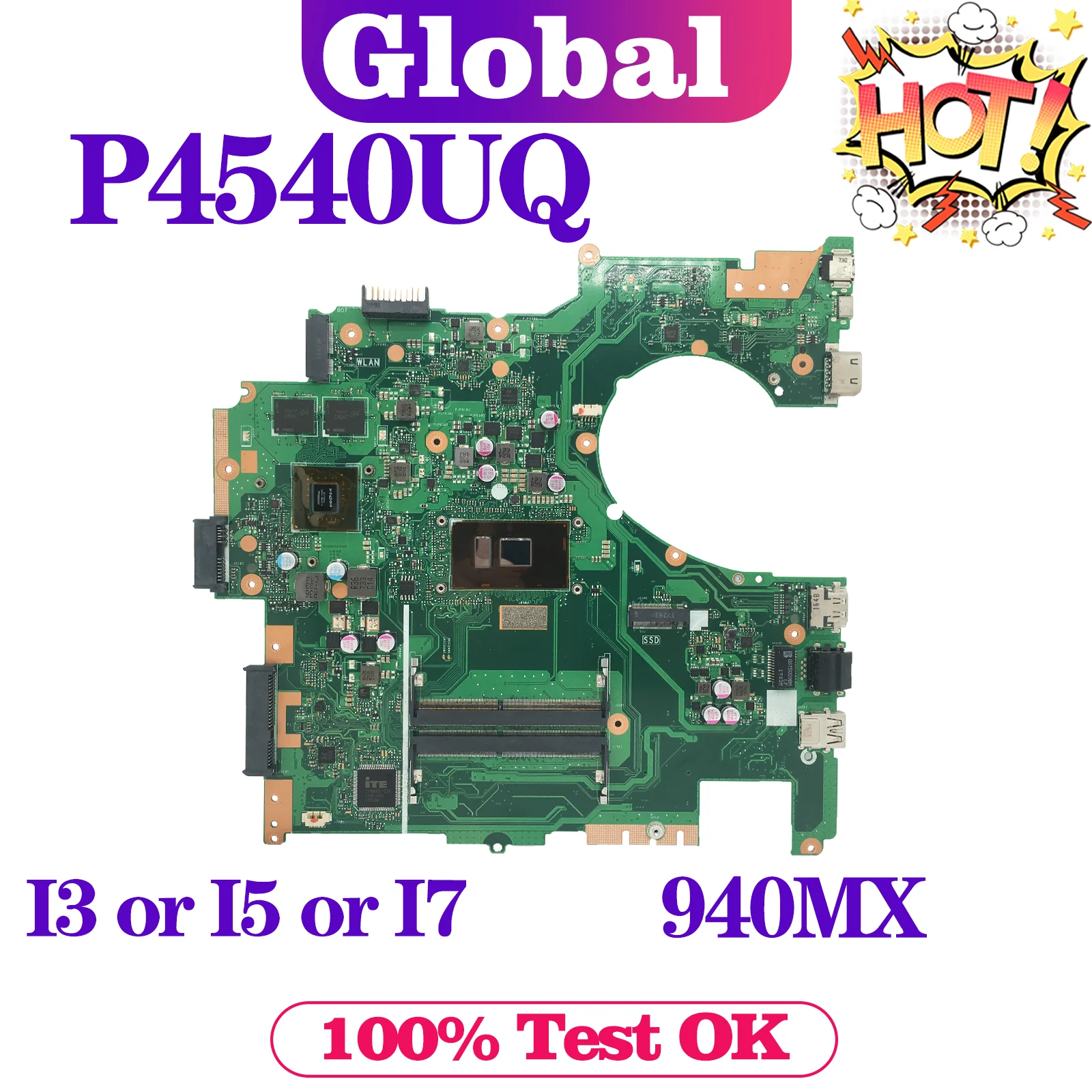 

KEFU P4540UQ Mainboard For ASUS PRO P4540U PU554U P454U Laptop Motherboard i3-7100U i5-7200U i7-7500U 940MX DDR4