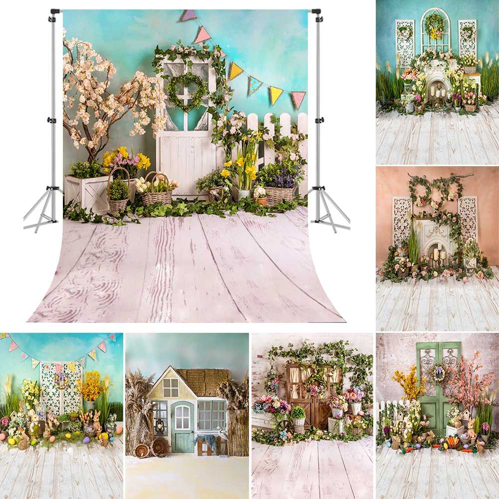 

Spring Easter Photography Backdrop Green Plants Grassland Egg Rabbit Decor Bunny Child Birthday Portrait Photocall Background