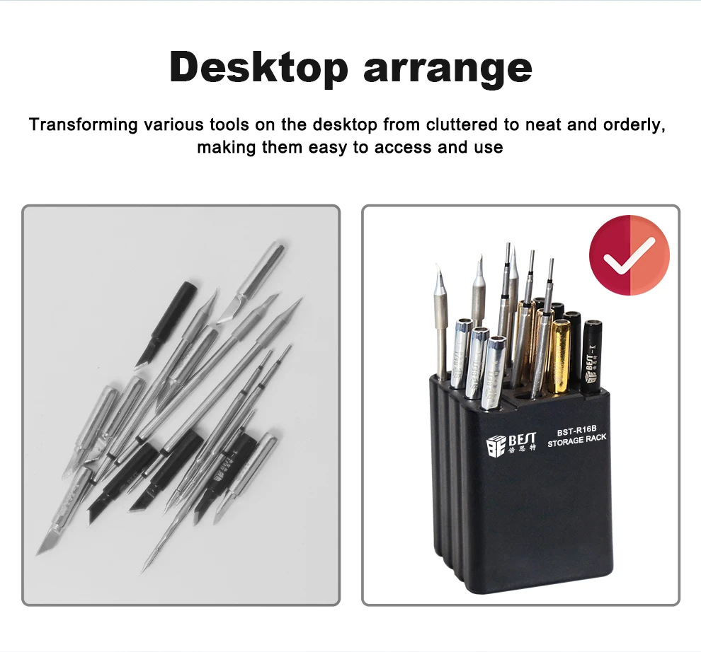 BST-R16B 16-Loch klassifizierte Aufbewahrungsbox für T12 JBC T210/T245/C115 Lötkolben Tipps Organizer Telefon Reparatur Werkzeughalter – Detail 4