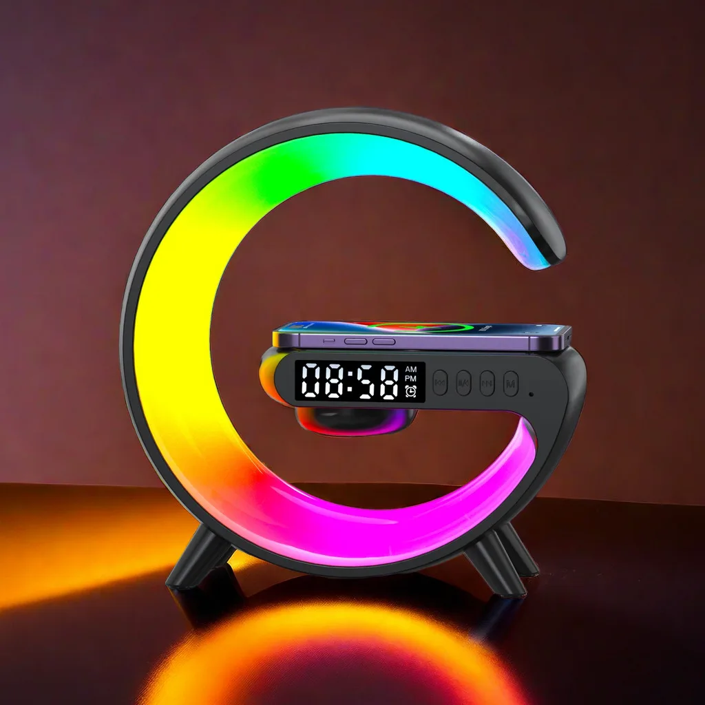 Caricabatterie Wireless Multifunzione Pad Stand Speaker Tf Rgb Night Light 15W Stazione Di Ricarica Rapida Per Iphone Samsung Xiaomi Huawei