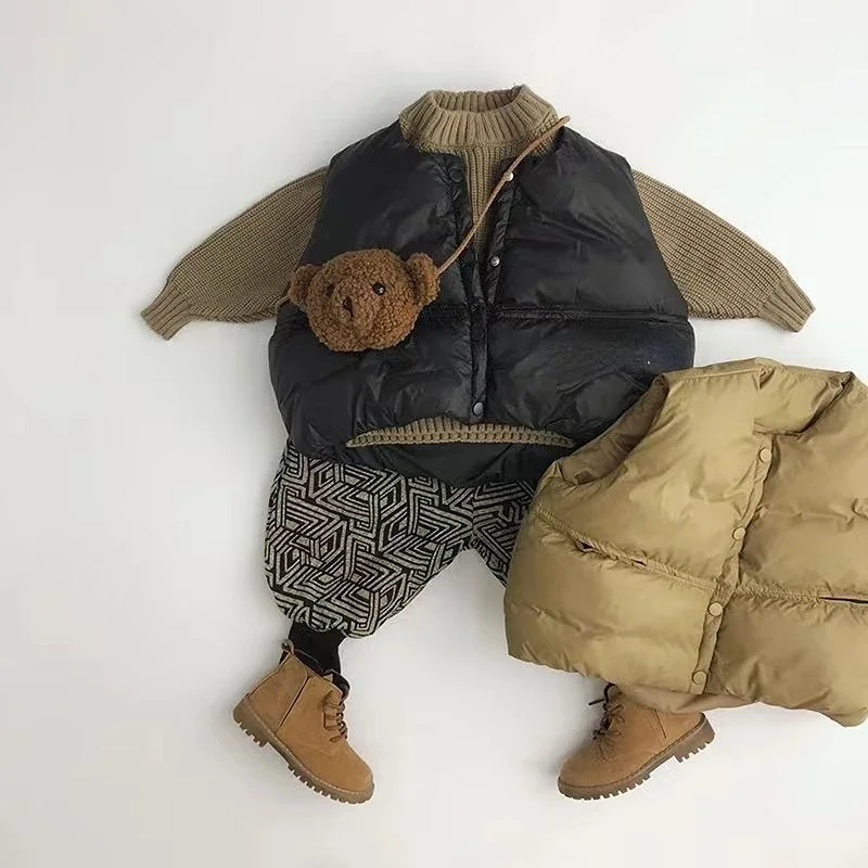 Korean Kids Winter Padded Vest Outerwear Waistcoat Child Coat Boy Loose Outdoor Clothes Baby Vest for Girl In External Clothes children vest