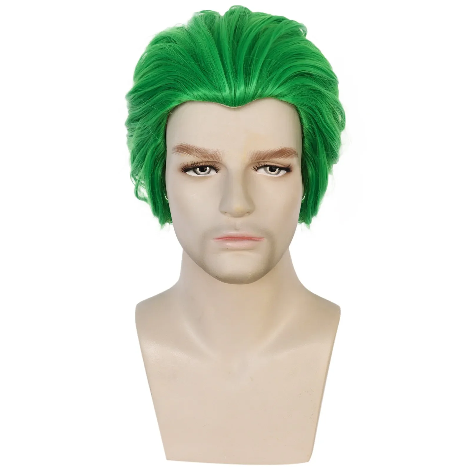 

10inch Short Straight Green Cool Cosplay Wig for MenSynthetic Glueless Heat Resistant Hair Full Machine Made No Bangs Wig