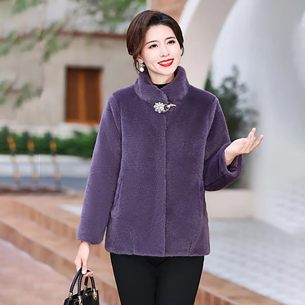 Middle-aged Mothers Wear Fur Mink Plush Coat In Autumn And Winter And Women's Short Fashion Warm Cotton-padded Clothes Tide 5XL.