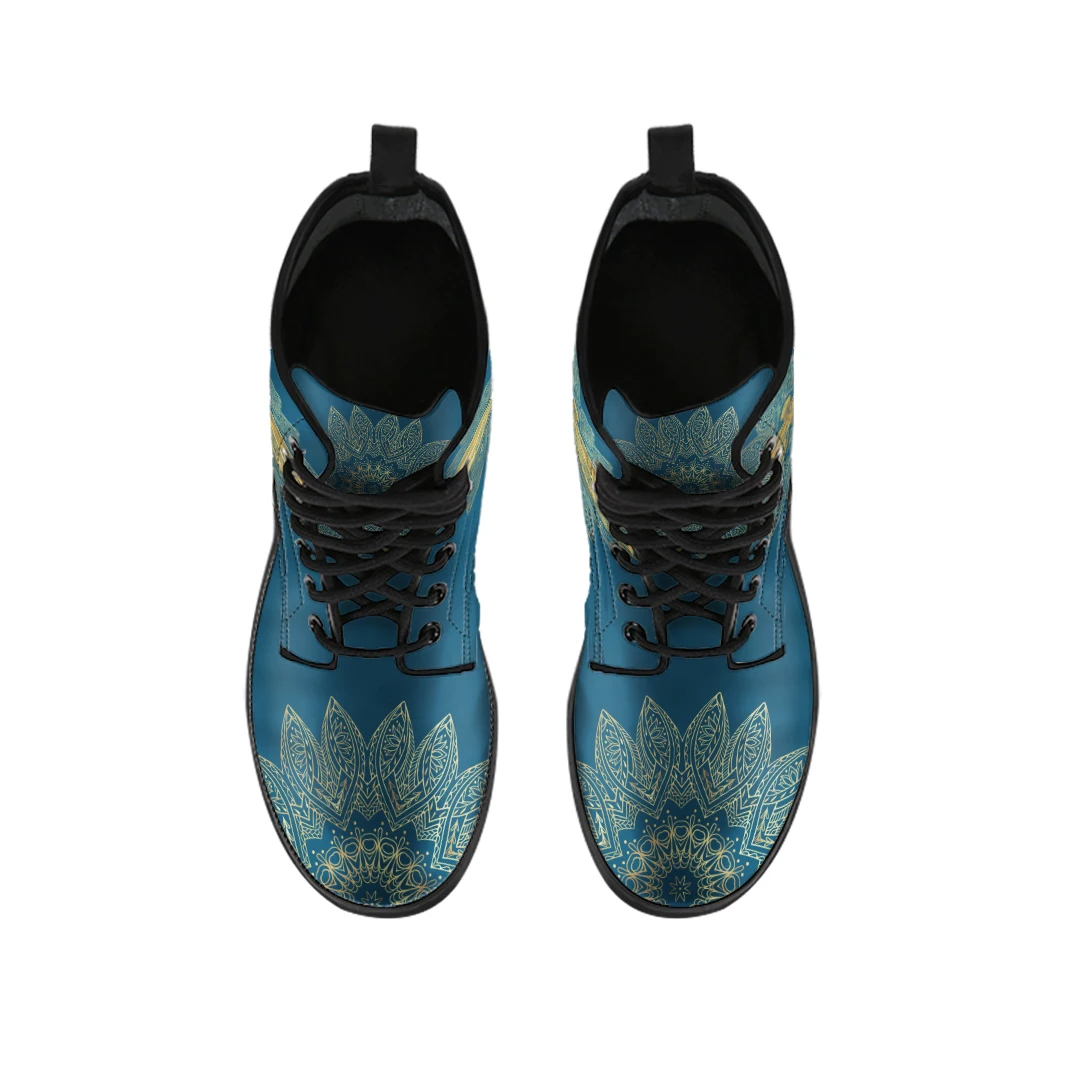 Casual Ladies Leather Boots Dragonfly Design Lace-up Platform Ankle Boots Autumn Winter Women Leather Booties Print On Demand