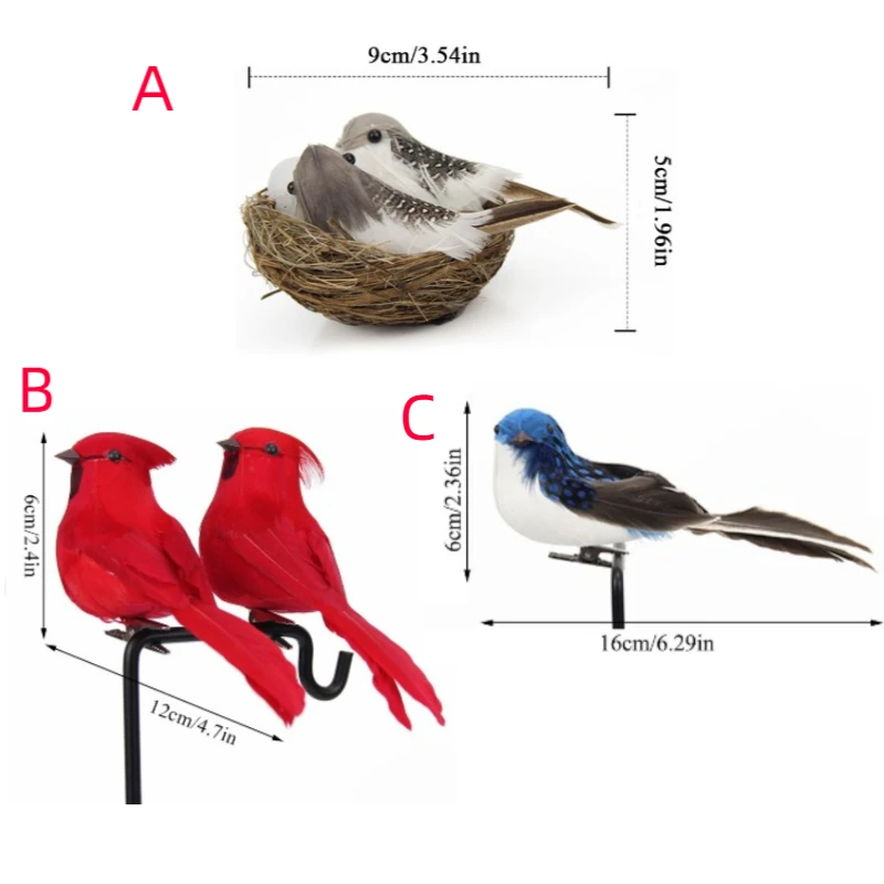1 Set Artificial Feathered Birds & Nest & Egg Creative Craft Birds Sculpture Lawn Arts Ornaments Home Garden Lawn Decoration