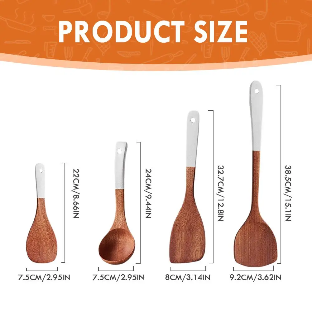 4PCS wooden Cooking Spoons Natural Wooden Kitchen Tableware Tool Large spatula/large spoon/oblique frying spatula/rice scoop