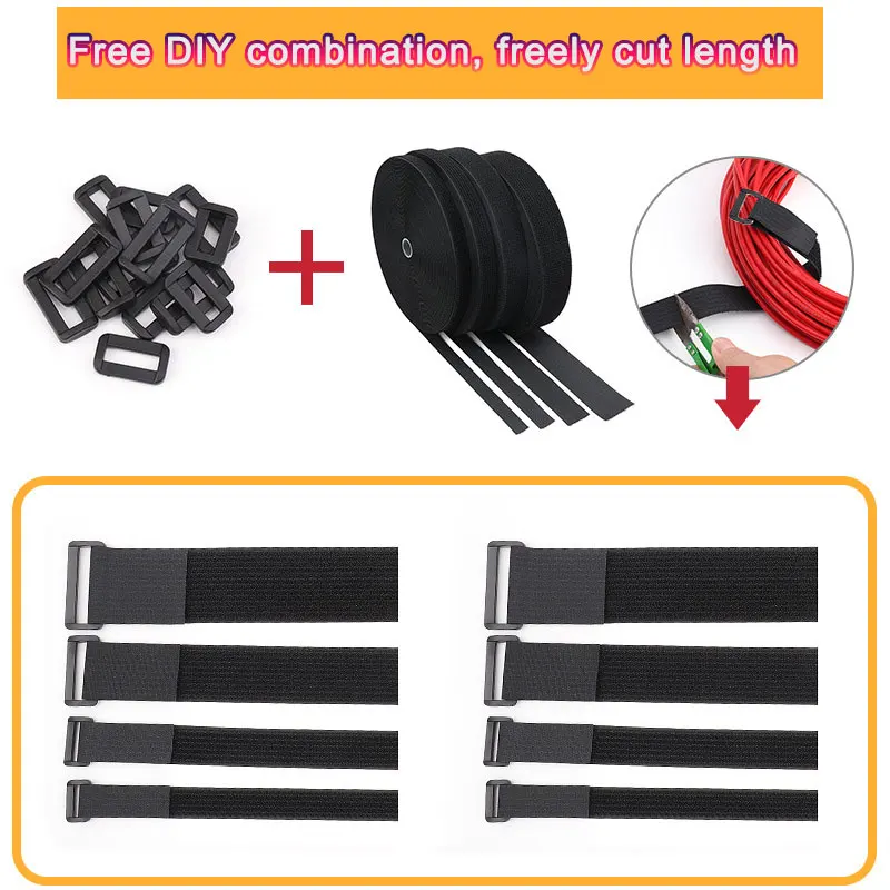 Nylon Cable Ties 5/2/1Meter Reusable Fastener Hook and Loop Securing Straps with Buckles Adjustable Cable Straps Free Cut Length Nylon Cable Ties