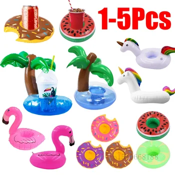 1-5Pcs Floating Cup Inflatable Flamingo Drinks Cup Holder Pool Float Bar Coasters Floatation Devices Pink Toy Drink Holder 1
