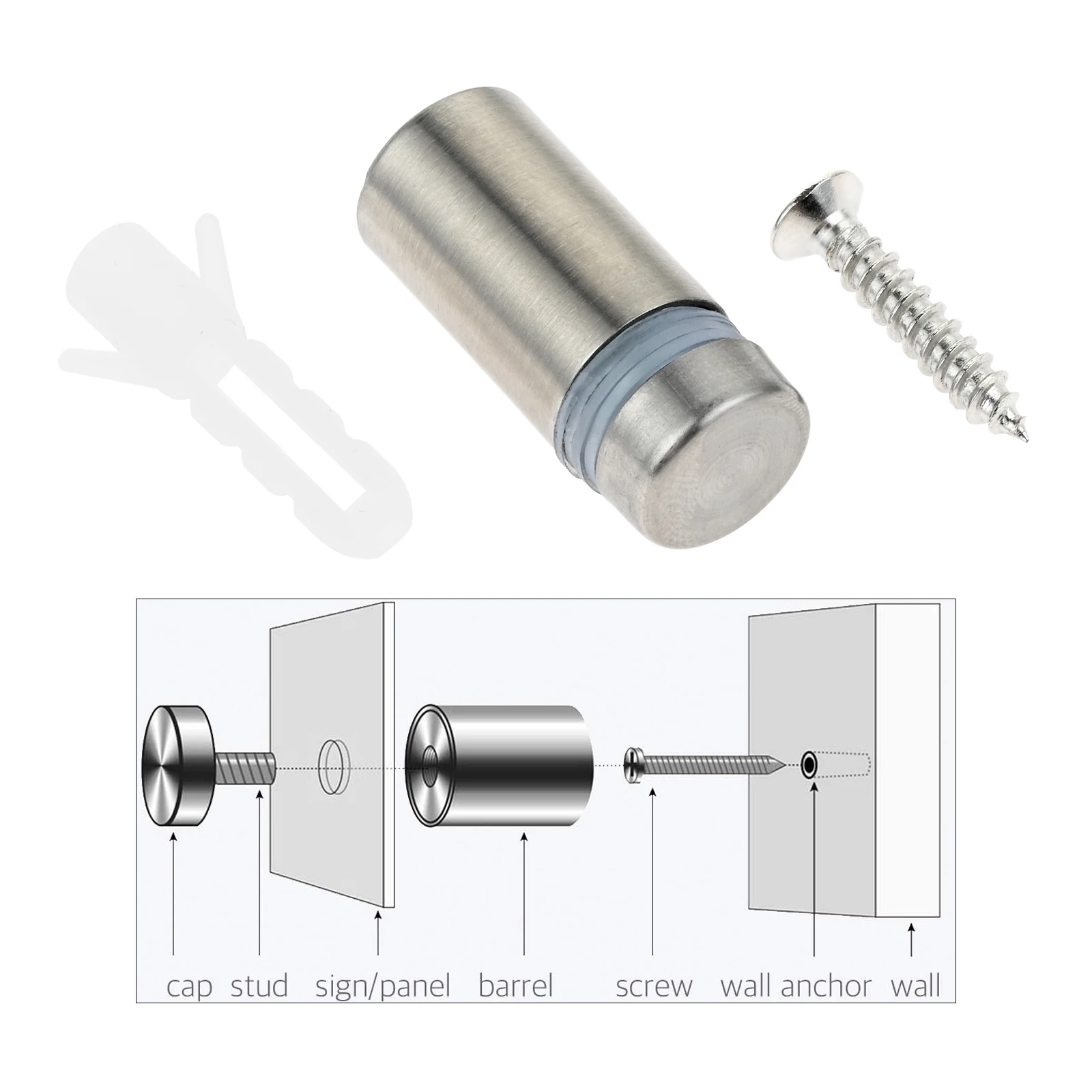 Lot De 20 Vis Publicitaires Entretoises – Acier Inoxydable 12x25 Mm, Argent, Pour Fixation Verre Et Panneaux