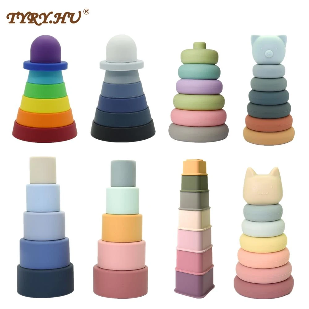 1set Montessori Educational Toys Baby Silicone Stacking Colorful