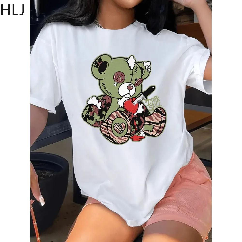 

HLJ Casual Female Pattern Printing Loose Tops Y2K Women Vintage Round Neck Short Sleeve Tshirts Female Trendy Clothing Tee 2023