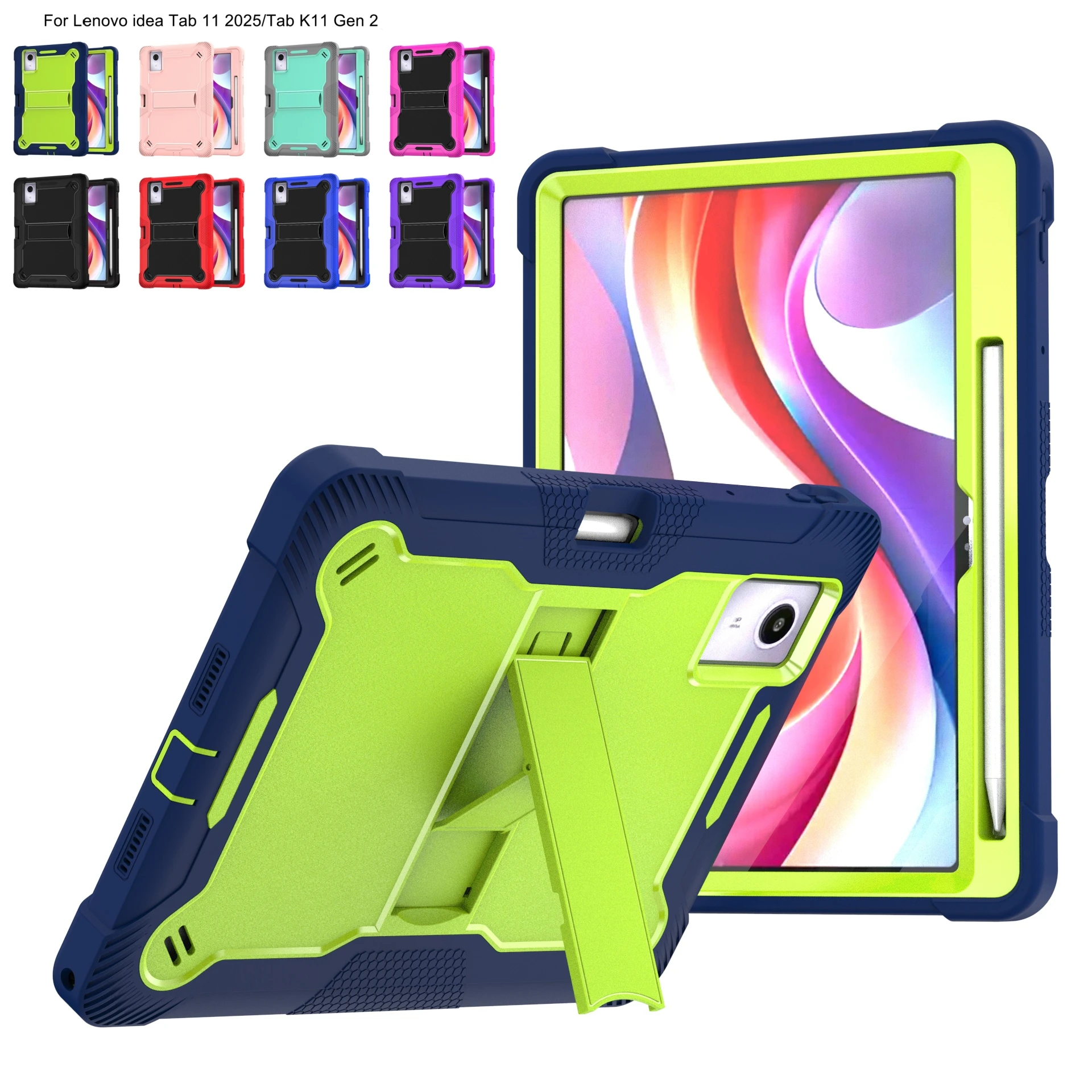 Shockproof Silicone Tablet Cover with Built-in Kickstand & Pen Holder - 11 Inch
