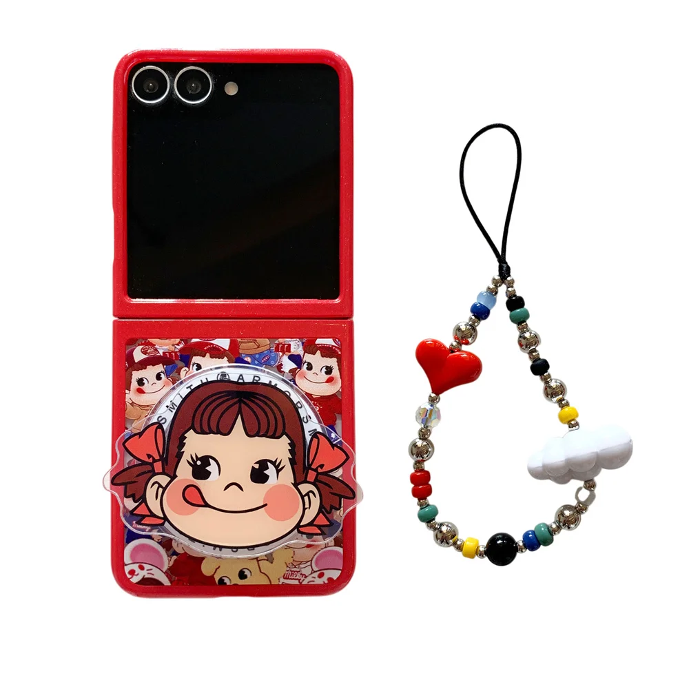 Chic Cartoon Girl Phone Case with Magsafe Stand and Chain - Luxury Stylish Cover