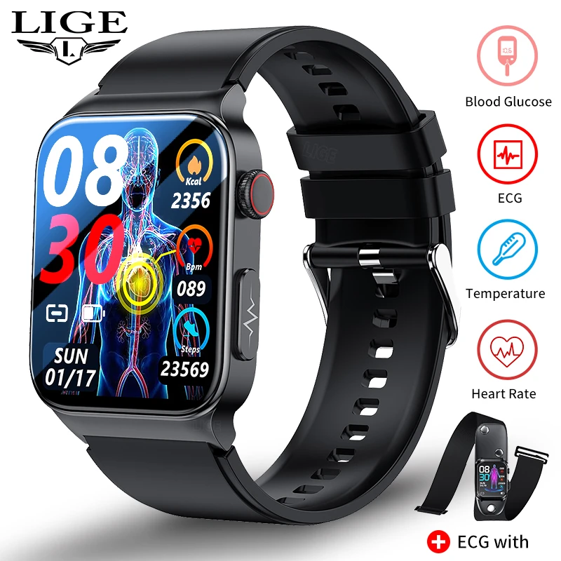 Lige Ecg Hrv Blood Glocose Smart Watch Men Blood Sugar Pressure Heart