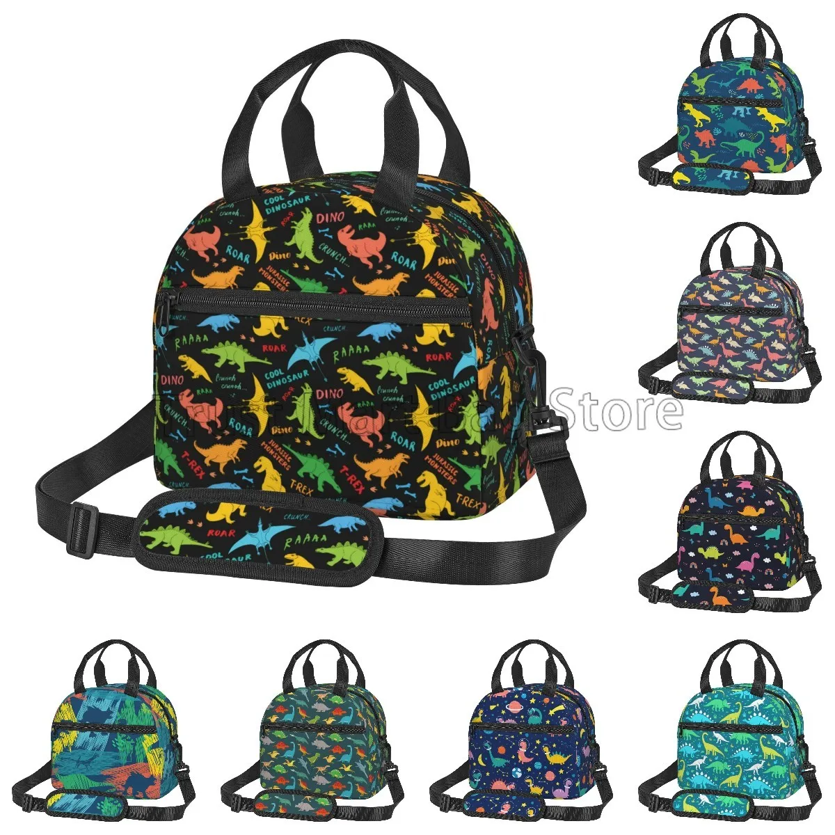 

Cartoon Dinosaur Lunch Bags for Boys Girls Jurassic Dino Thermal Tote Cooler Bag Bento Organizer for School Travel Picnic Beach