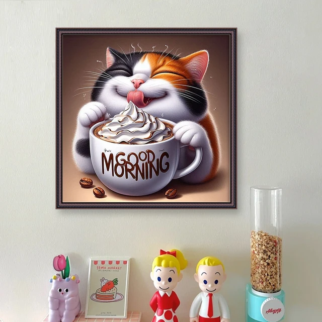 Fil de coton écologique brodé complet chat/chien mignon 11CT, Kit de points de croix chat imprimé, bricolage d'art, ornement fait à la main, décoration de maison 40x40cm 5