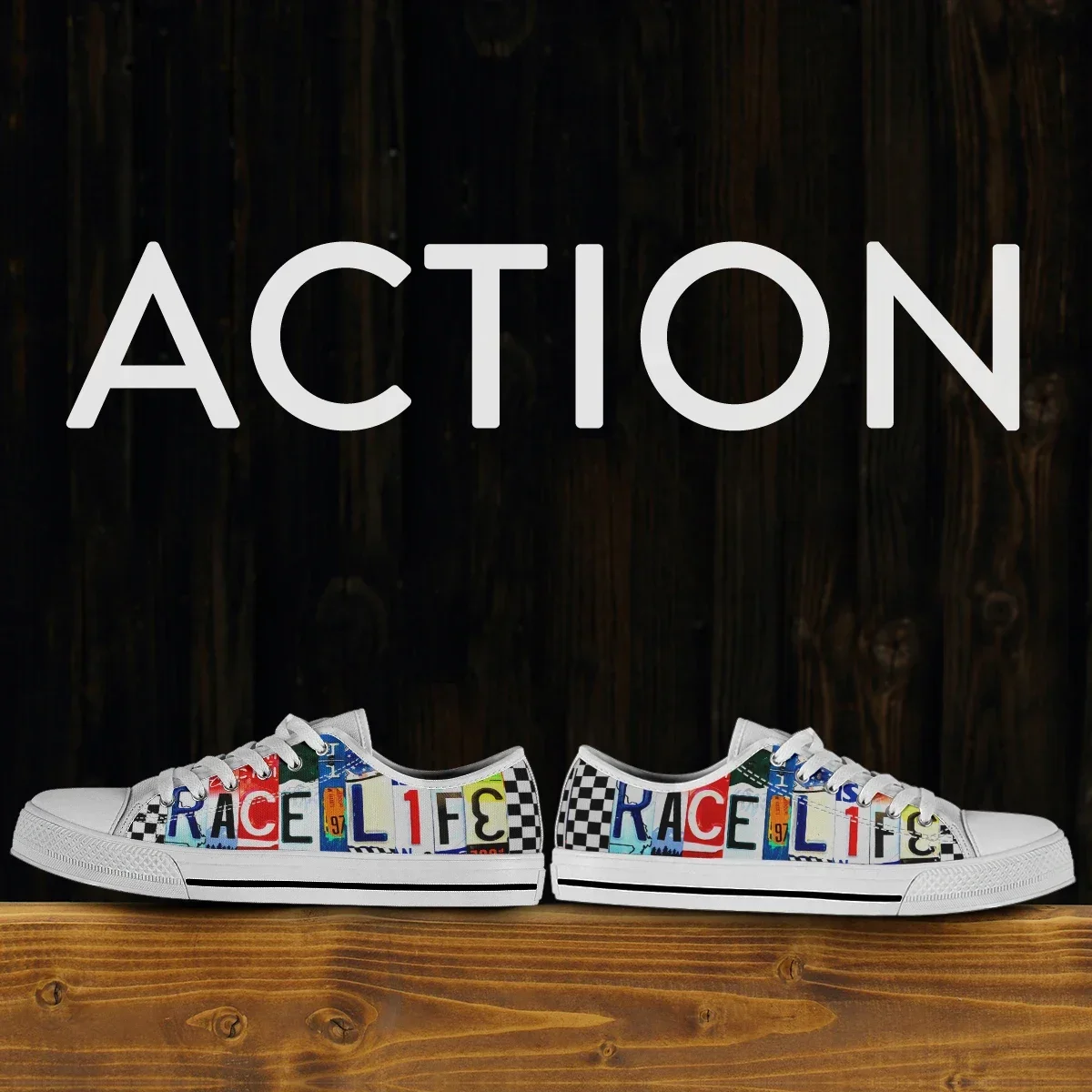 License Plate Racing Girl Women's Fashion Vulcanized Shoes Low Top Canvas Safety Tennis Shoes Comfortable Sneakers