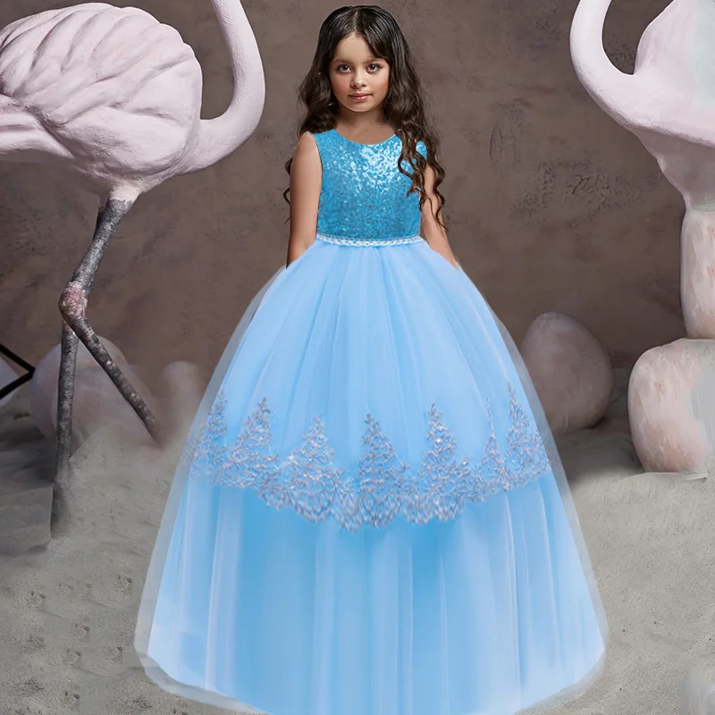 Kids Sequins Evening Bridesmaid Clothes For Girls Children Costume Lace  Princess Long Girl Party Porn Dress 13 14 10 12 Years - AliExpress
