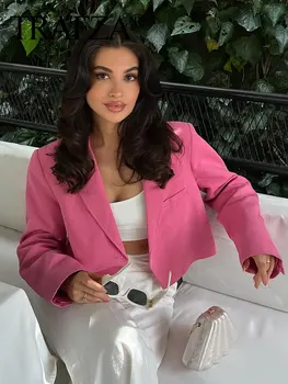 HH المرأة اقتصاص السترة معطف الحلو الوردي زر واحد كم طويل سترة ضئيلة ربيع الخريف الإناث التنقل الدعاوى أبلى 2