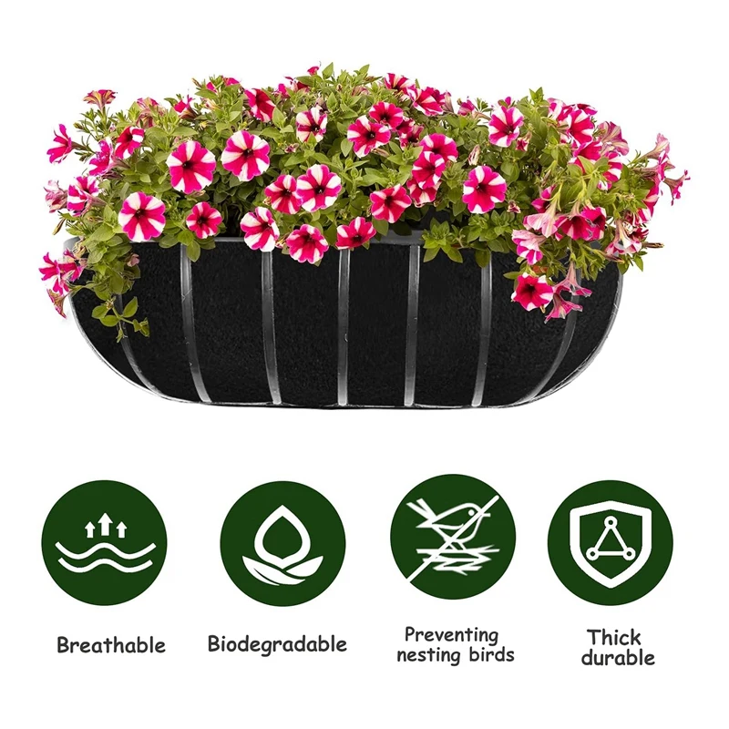 3PCS Plant Liner 30 Inch Fabric Window Box Liners Replacement Black Non-Woven Hanging Plant Liner