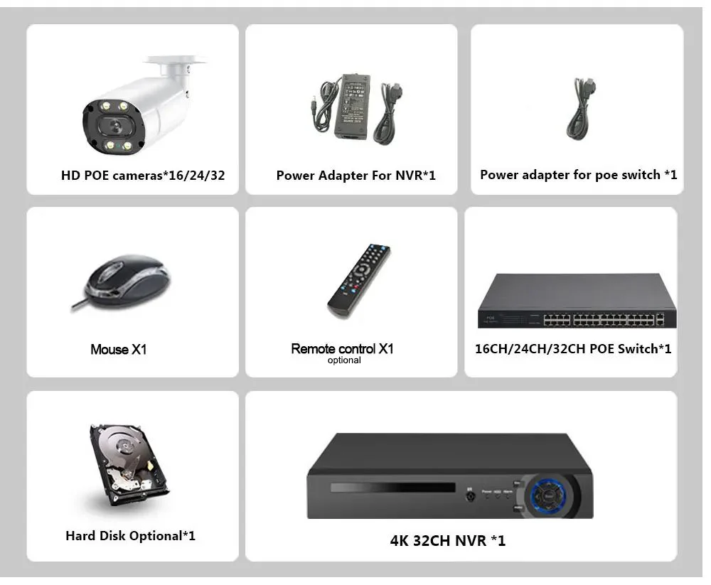 8MP 5MP 4MP 4채널 POE NVR 키트 1TB HDD 야간 투시 방수 보안 카메라 시스템 (모션 감지 기능 포함)