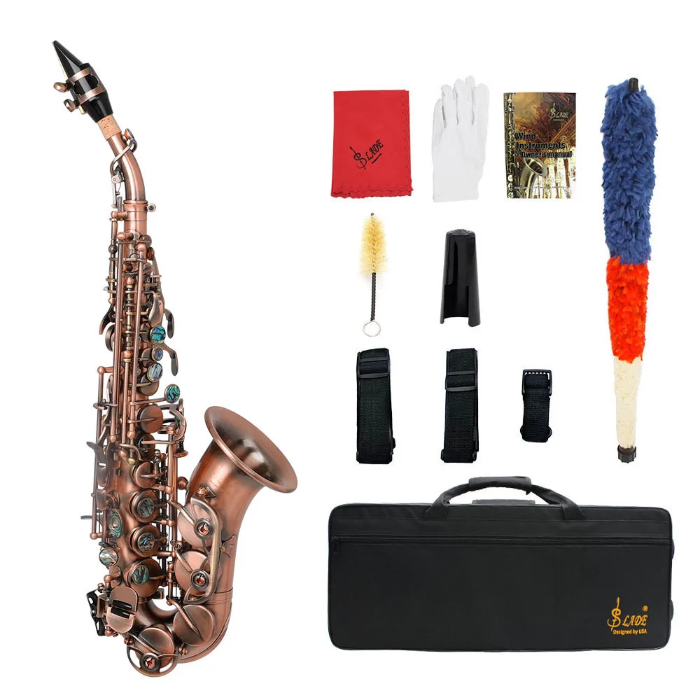 

SLADE Bb Tone Soprano Saxophone Brass Retro Red Sax B Flat Saxfone Woodwind Musical Instrument With Saxophone Parts & Accessory