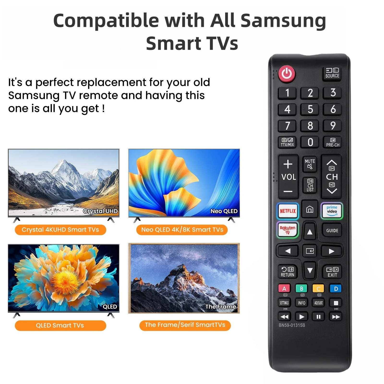 삼성 모든 TV 리모컨용 범용 리모컨, 모든 삼성 스마트 TV, LED, LCD, HDTV, 3D, 시리즈 TV와 호환되는 교체용 리모컨