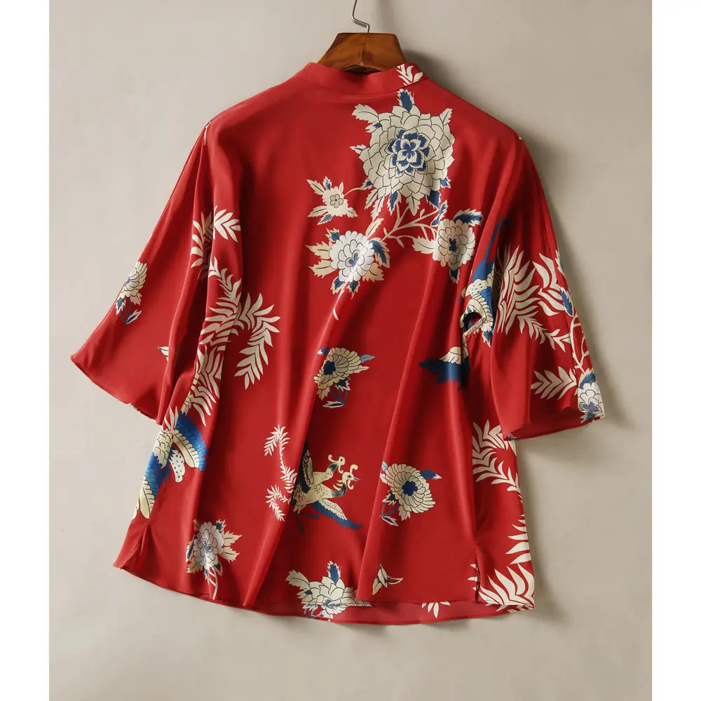 Summer Loose Retro Top Buckle Stand Collar Chinese Cheongsam Style Shirt For Women Casual Hanfu Blouses Party Vintage T-shirt
