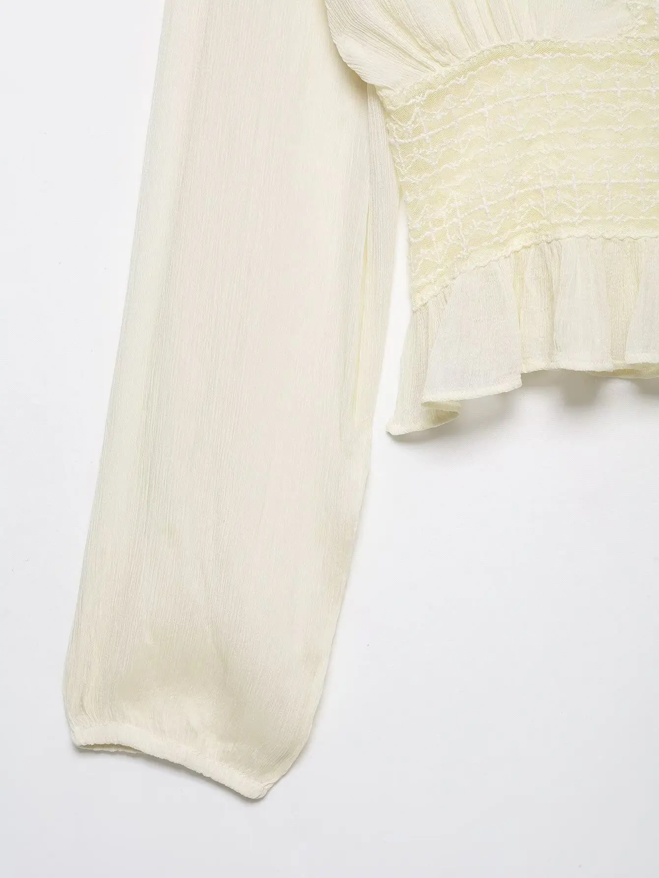 HH Damen Casual Mode Spitze Tüll Knopf V-Ausschnitt Dekoration Kurzarm-Bluse Frühling Langarm Vielseitige Einfarbige Oberteile – Detail 5