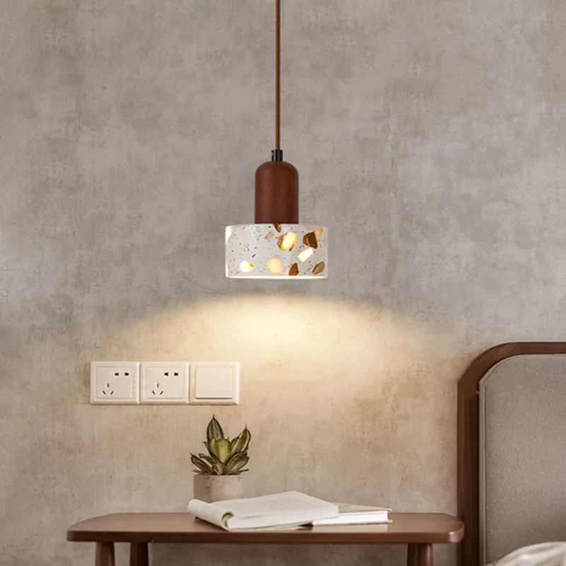 French Retro Bedroom Pendant Lights Wabi Sabi Wind Handmade Terrazzo Droplight Dining Desk Kitchen Island Bar Decor Suspend Lamp