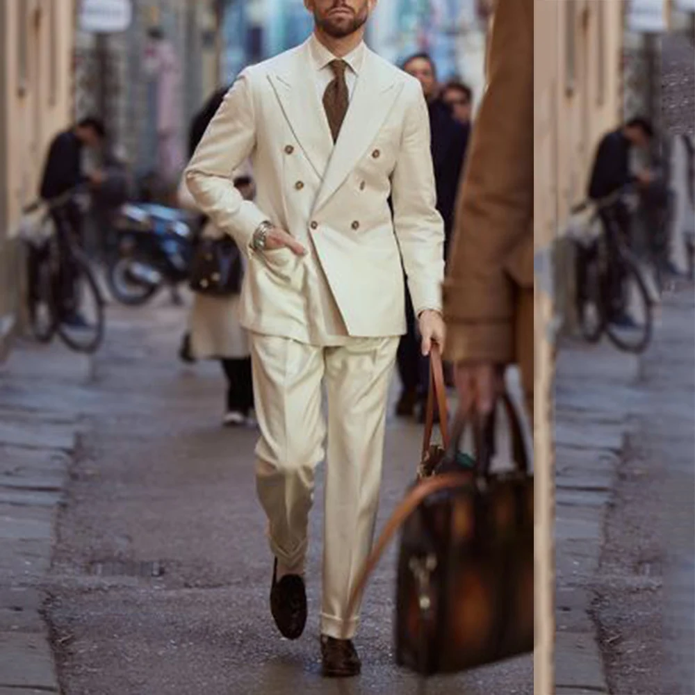 Fashion 2-Piece Men's Suit Slim Fit Single Button Solid Color Wedding Party Suit Ivory Formal Party Suit Set With High Quality