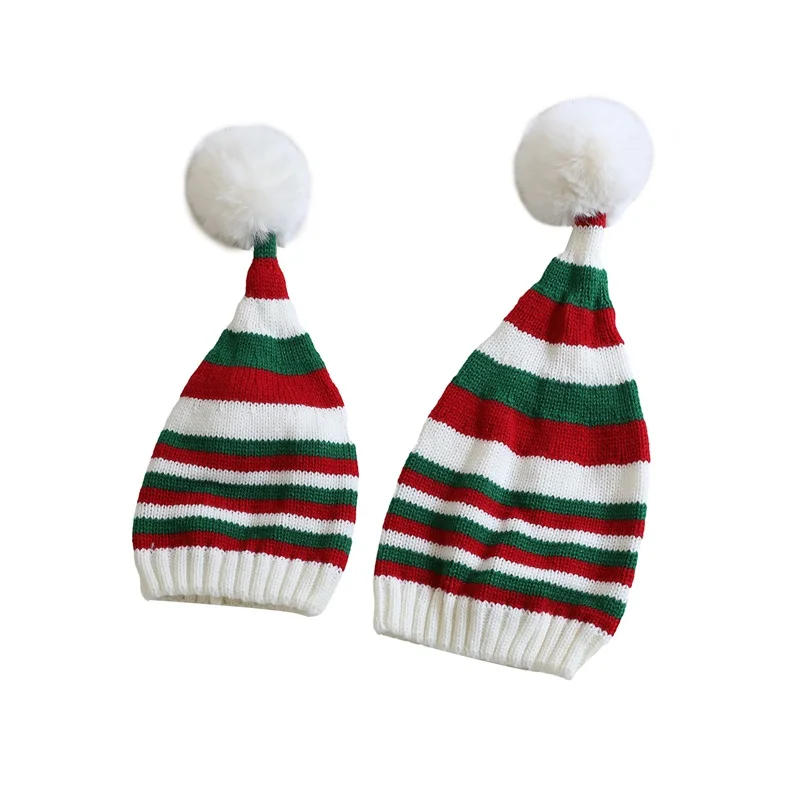 

Christmas Knit Hat Winter Warm Striped Beanie Cap Cold Weather Pom Hat for Kids and Adults