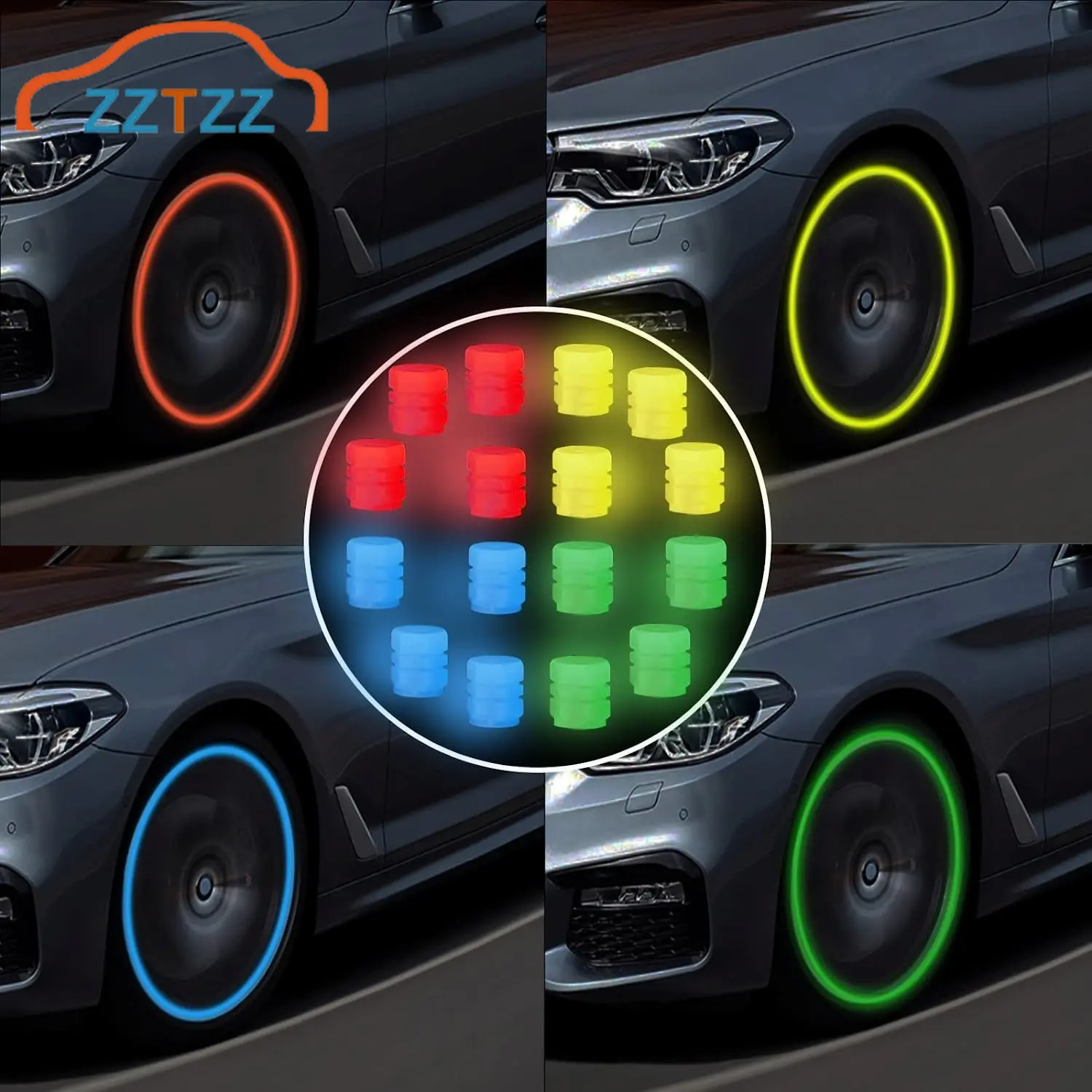 4pcs Luminous Valve Caps Fluorescent Green Blue Night Glowing Car Motorcycle Bicycle Wheel