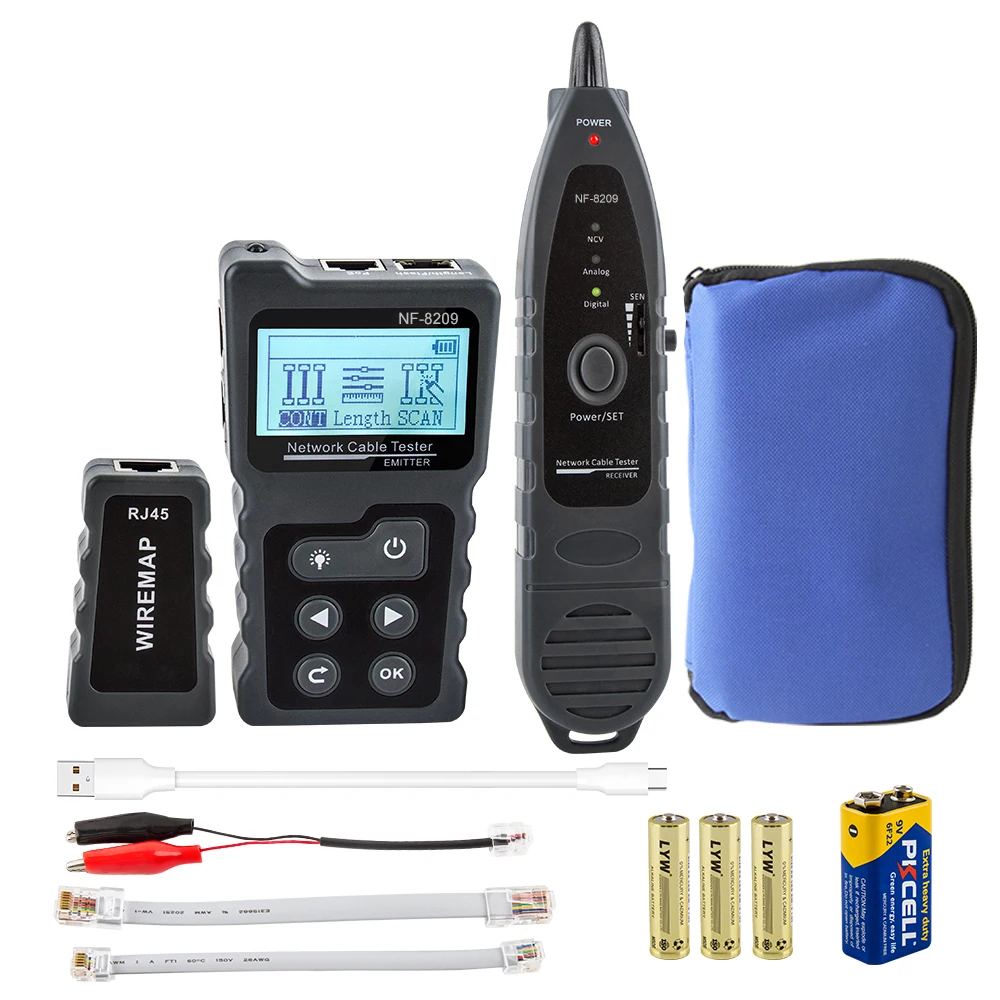 Noyafa NF-8209 internet cable tester LCD Display Measure Length cabl RJ45 Cable Tracker utp multifunctional tester Network Tool 5