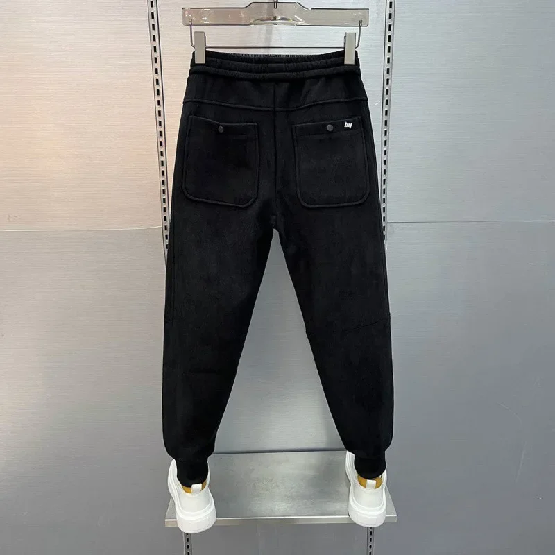 Thickened Casual Pants for Men Autumn Winter Black Versatile Warm Slim Fit Sports Trousers Sweatpants High End Cuffed