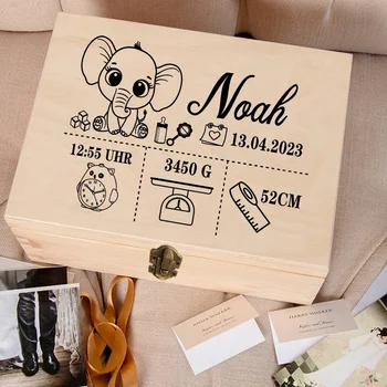 Custom Baby Wooden Memory Box Newbron Shower Gift Personalized Infant Keepsake Box Baby Birth Stats Box Umbilical Cord Boxes