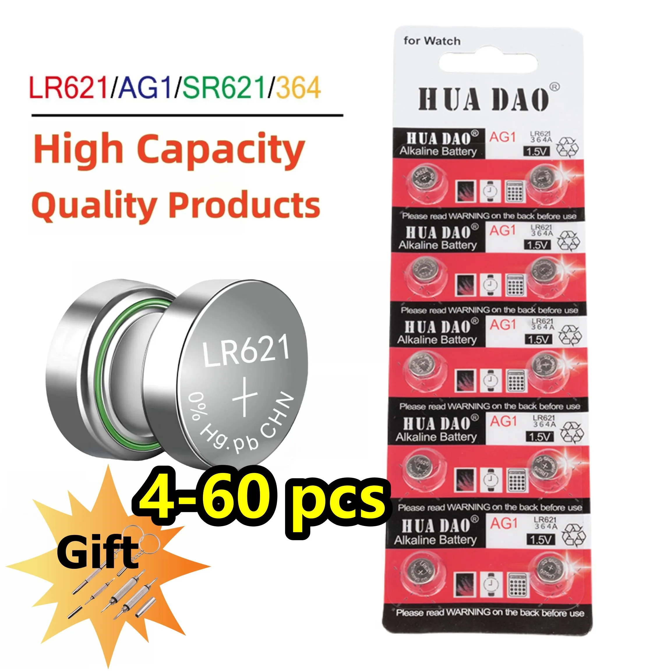 알카라인 단추 배터리, 시계 리모컨용 코인 셀, AG1 LR621 1.55V, 164 SR60 363 SR621SW 364 621 SR621 L621 CX60