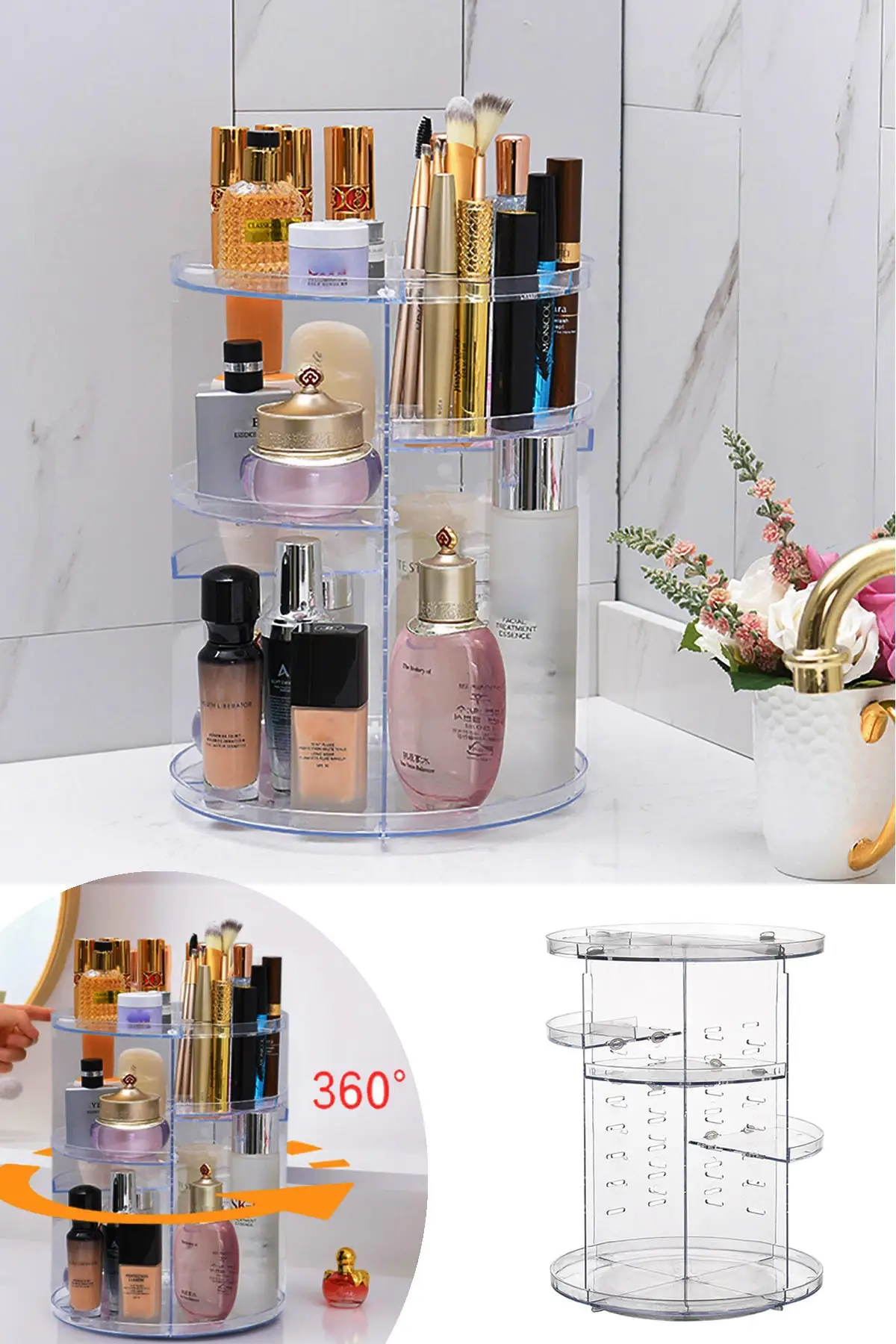 

360 Degree Rotatable Makeup Organizers Plastic Storage Box Cosmetic Shelves Jewelry Display Box Container Boxes Transparent