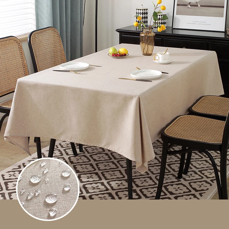 

Solid Color Cotton and Linen Table Covers for Living Room Decor Kitchen Dining Waterproof Tablecloth Rectangle Coffee Desk Cover