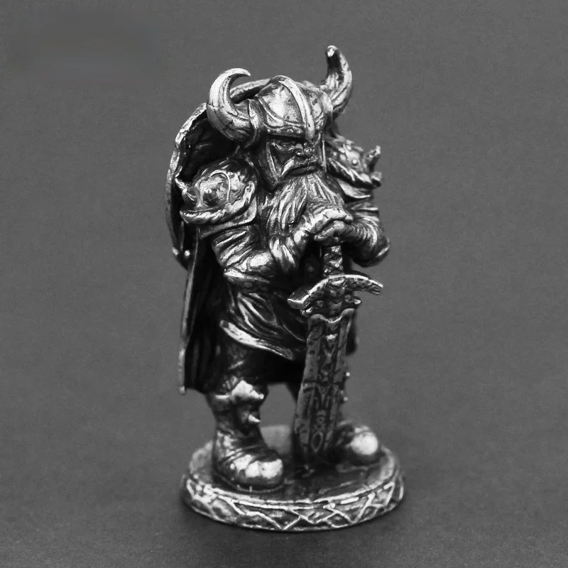 White Copper Viking Swordsman Figurine - Metal Brass Soldier Ornament Craft Decoration Accessory