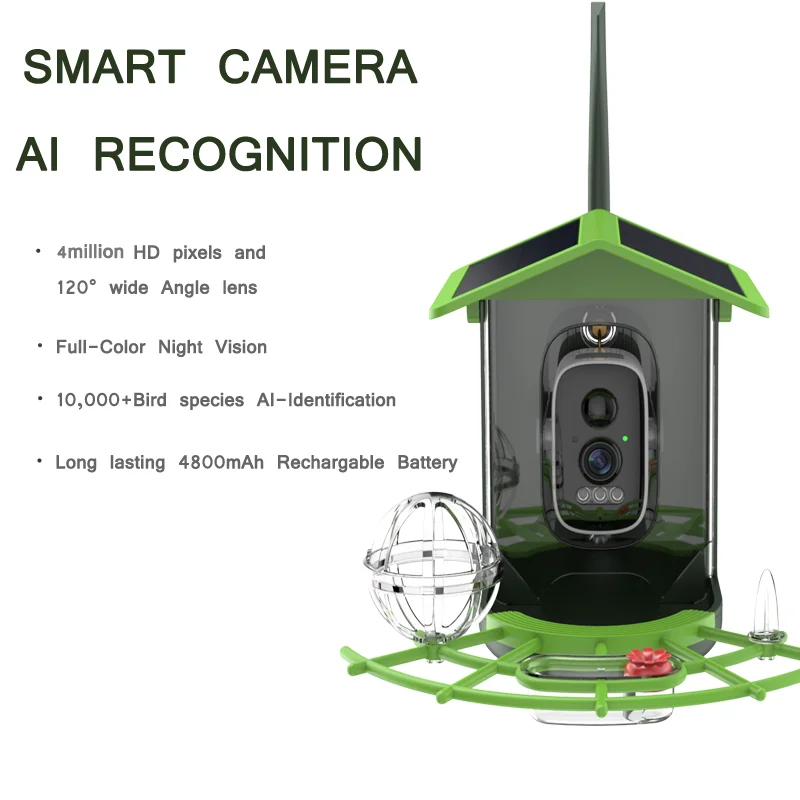 WiFi Camera Bird Feeder 4MP 2K HD Video Capture Solar Powered Battery with Solar Panel Instant Alerts Birdwatching