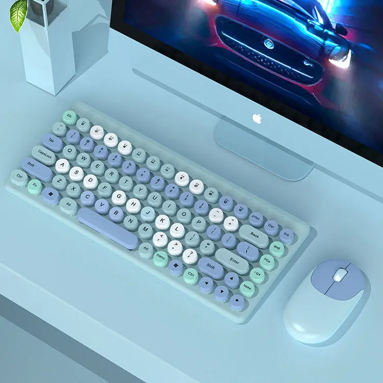 

Bluetooth Wireless Keyboard and Mouse SetsSmall Fresh Macaron Color Girls Lovely Chocolate Silent Infinite Color Keyboard Punk