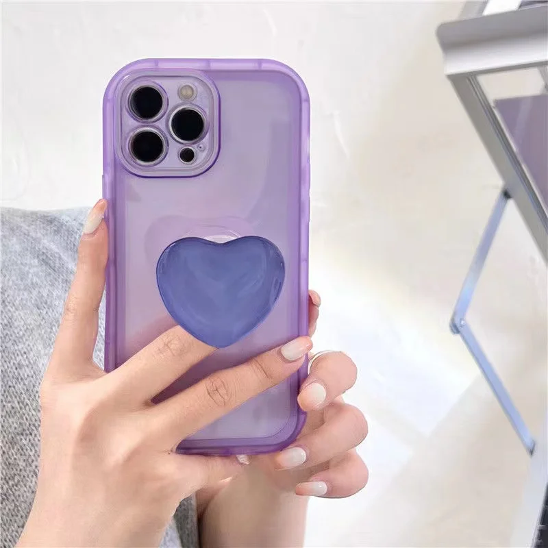 Pink Love Heart Jelly Stand Holder Soft Case - Clear Protective Back Cover