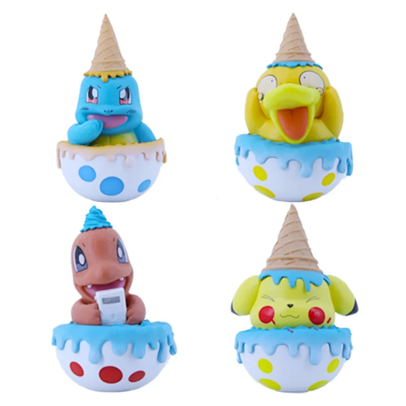 

4pcs Ice Cream Pokemon Handmade Sweet Ice Cream Pokémon Pikachu Can Psyduck Figurine Decorations for Christmas Birthday Gift