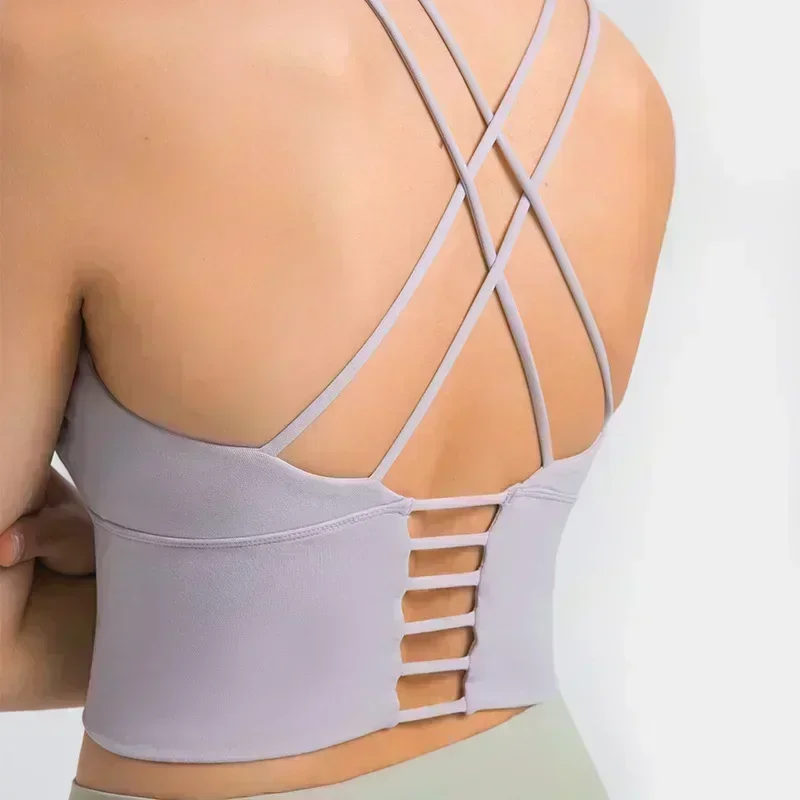 Lemon Sexy Strappy Back Sports Bras Padded Crisscross Backless U-neck Cropped Yoga Bras Workout Clothes for Women Gym Tank Top 3